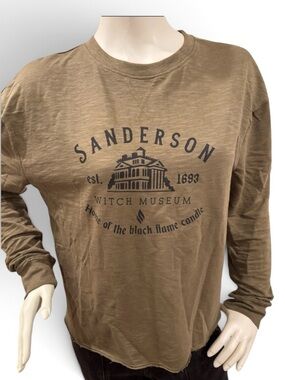 Hocus Pocus Women’s 100% Cotton Sanderson Witch Long Sleeve Olive Green Shirt, S